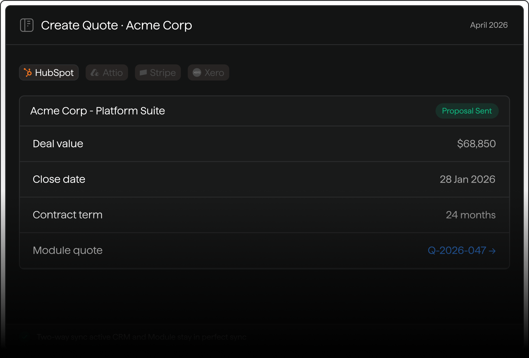 Module CPQ inside the CRM